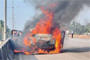 Byndoor: Moving car catches fire on flyover; passengers escape unhurt